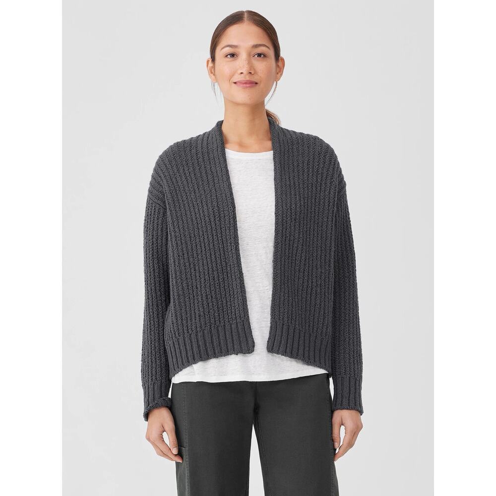 Eileen Fisher Sz S Gray Peruvian Organic Cotton Crimp Open Cardigan Sweater